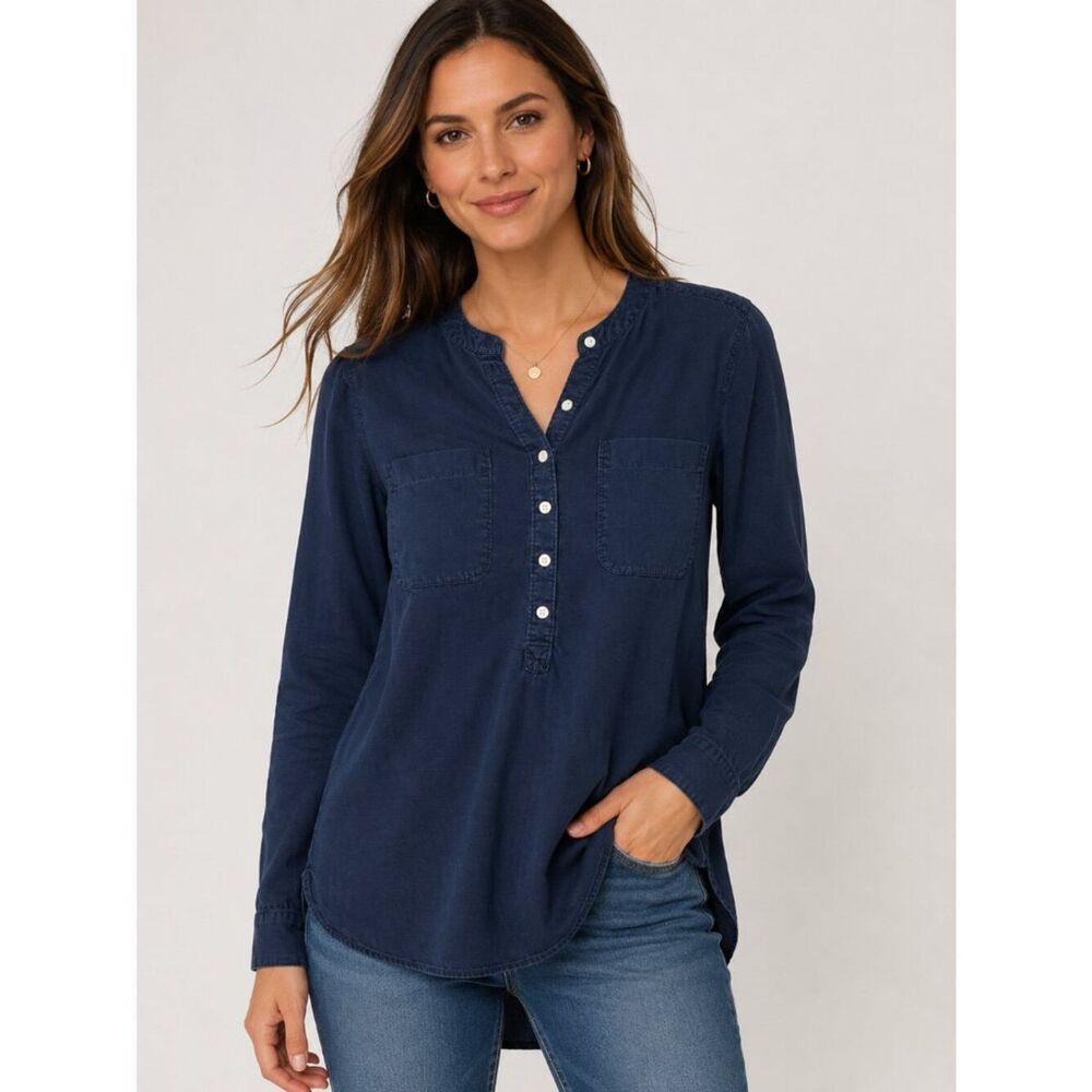 Gap Navy Tunic Top XS Lightweight Utility Blouse Long Sleeve Casual Minimalist